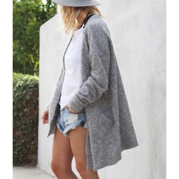 ACNE Studios Raya Mohair Cardigan Wool Blend Open Front Long Duster Sweater Gray - Picture 4 of 14